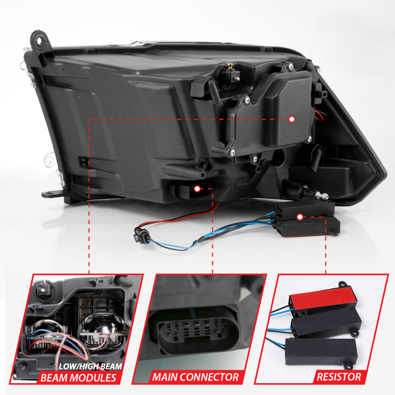 ANZO LED Projector Headlights Plank Style Switchback w/ Halo (Chrome): Dodge Ram 1500 2009 - 2018