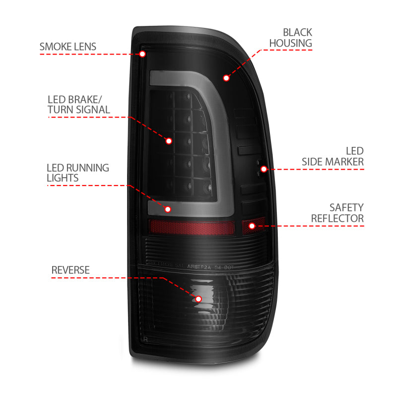 ANZO LED Tail Light Assembly w/ Light Bar Black Housing Smoke Lens | Ford F-150 (97-03) (311378)