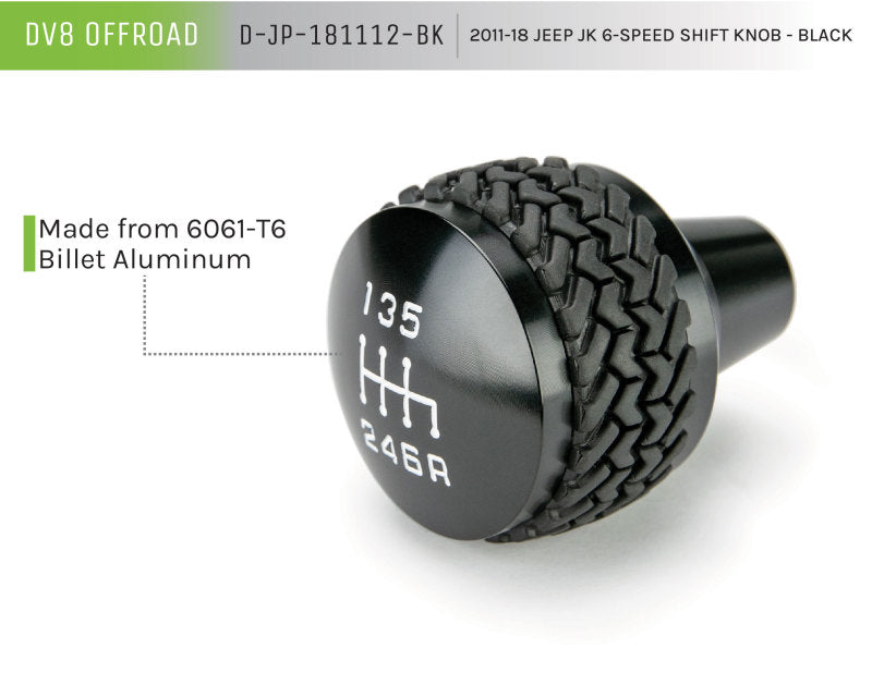 DV8 Offroad Black 6-Speed Shift Knob: Jeep Wrangler (2011-2017) / Wrangler JK (2018)