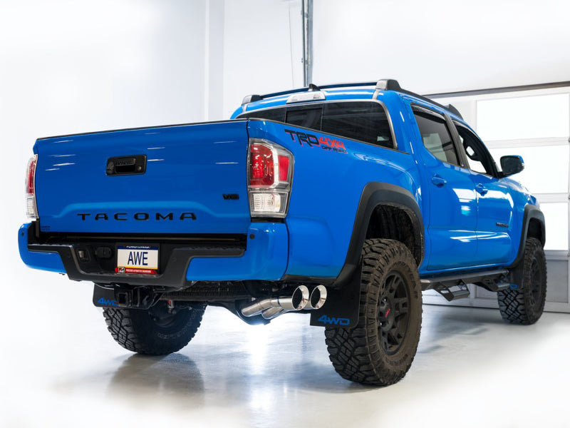 AWE 16-22 Dual Chrome Silver Tips Catback Exhaust w/ BashGuard | Toyota Tacoma (16-19 / 20-23)