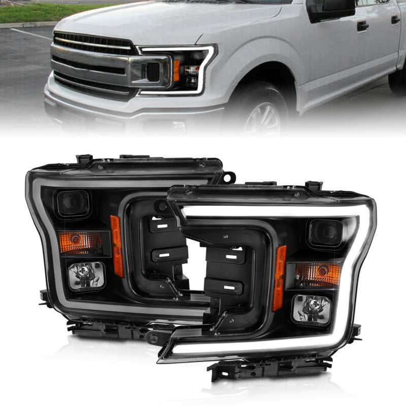 ANZO Projector Headlight Set w/Halo Plank Style Black Amber | Ford F-150 (18-19) (111467)