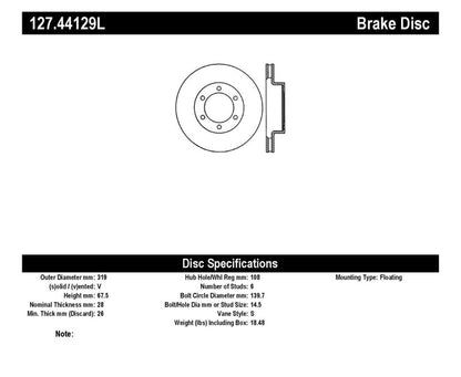 Stoptech SportStop 319mm Disc Rotors | Toyota 4Runner (03-05, 06-09), Tacoma (05-08, 09-11, 12-15, 16-19) (127.44129L)