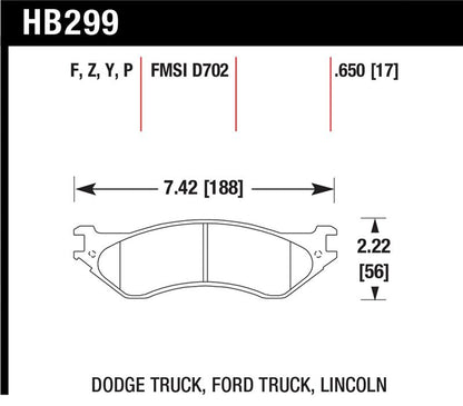 Hawk Perf Street F&R Brake Pads | Dodge B1500/1500 Van / Ford / Lincoln LTS (HB299Y.650)