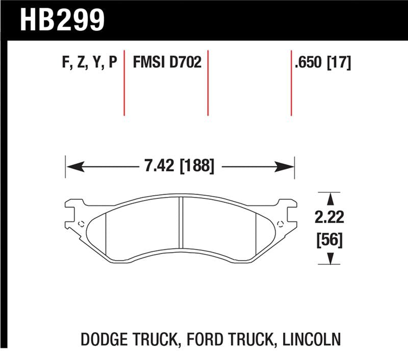 Hawk Perf Street F&R Brake Pads | Dodge B1500/1500 Van / Ford / Lincoln LTS (HB299Y.650)