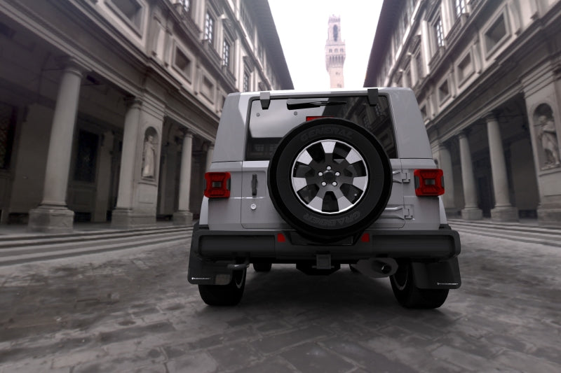 Rally Armor Black UR Mud Flap: Jeep Wrangler 2019-2024 (MF54-UR-BLK/WH)