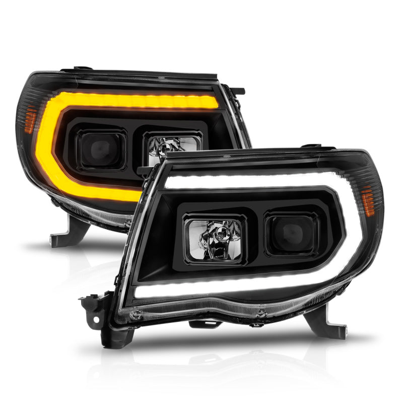 ANZO Projector Headlight Set w/ Light Bar Switchback Black Housing | Toyota Tacoma (05-11) (111564)