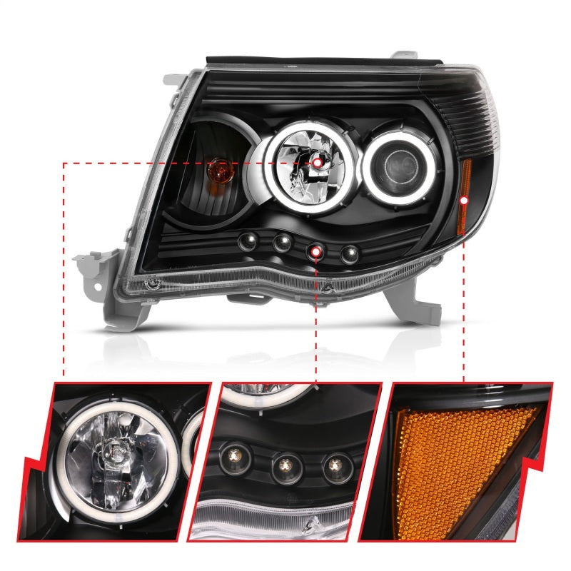 ANZO Projector Headlight Set w/ Halo Black | Toyota Tacoma (05-11) (121282)