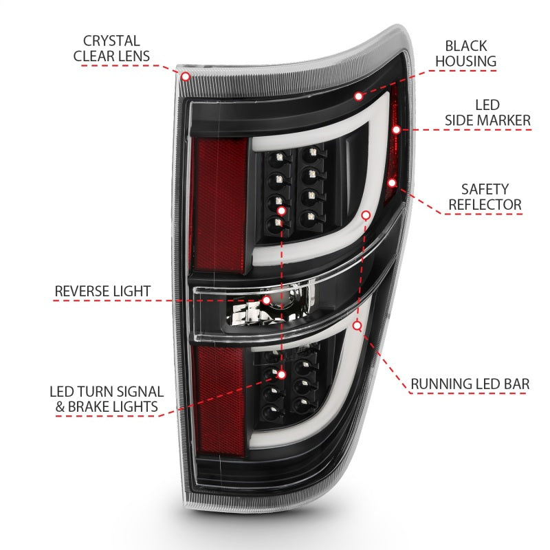 ANZO LED Taillight Assembly Black | Ford F-150 (09-13) (311257)