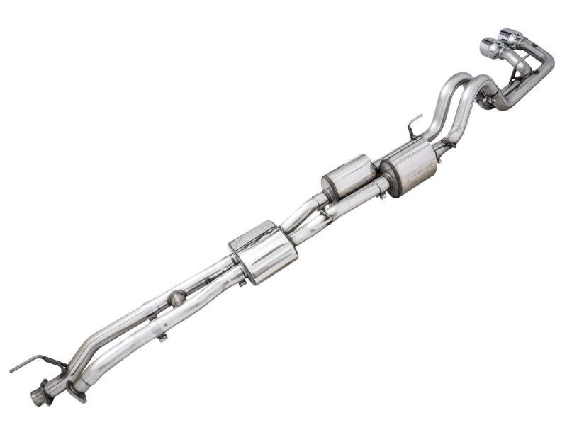 AWE 16-22 Dual Chrome Silver Tips Catback Exhaust w/ BashGuard | Toyota Tacoma (16-19 / 20-23)
