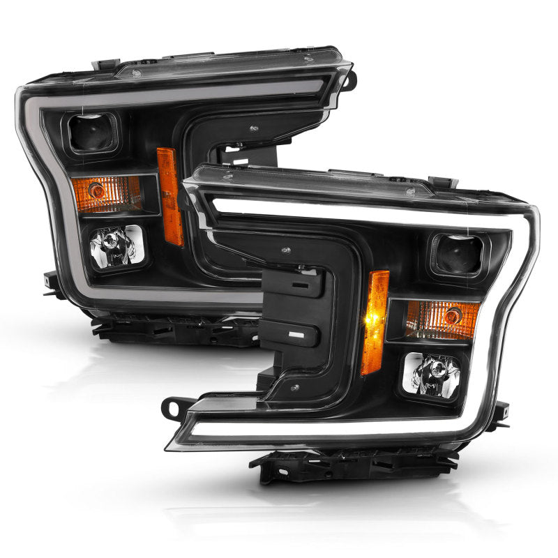 ANZO Projector Headlight Set w/Halo Plank Style Black Amber | Ford F-150 (18-19) (111467)