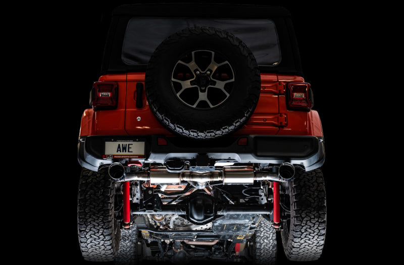AWE Tread Edition Axleback Dual Exhaust Diamond Black Tips (REAR): Jeep Wrangler JL 2018-2024 2.0/3.6L