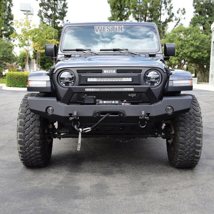 Westin Textured Black Full Width Front Bumper w/ LED Light Bar Mount: Jeep Wrangler (18-24) / Gladiator (20-24)