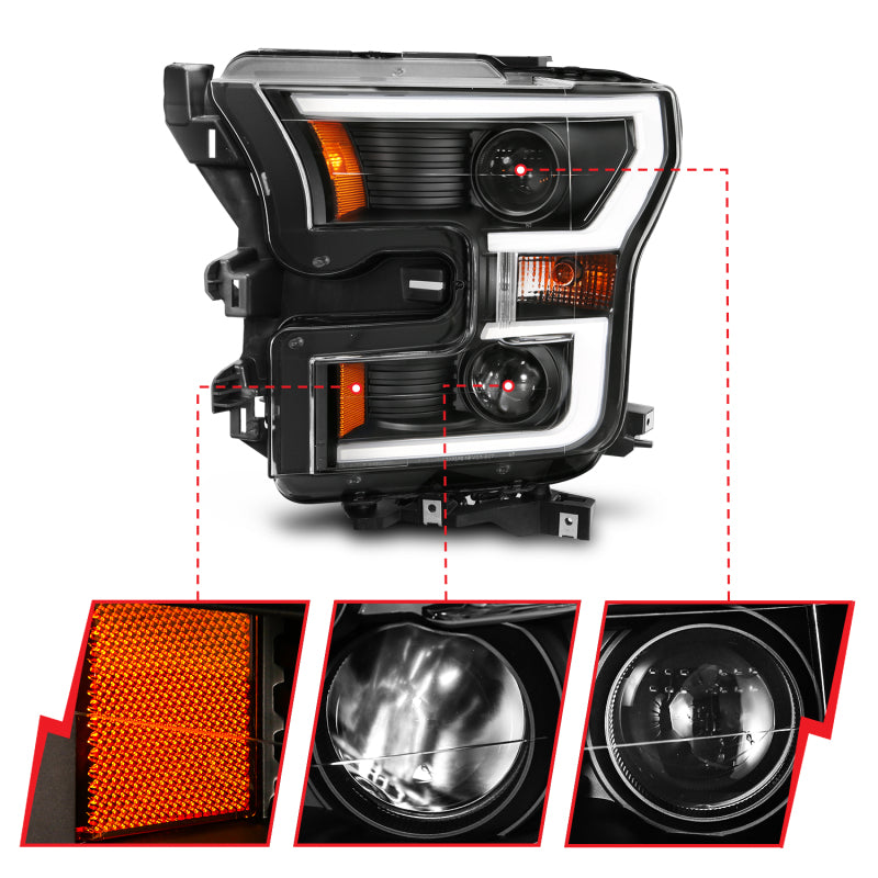 ANZO Projector Headlight Set w/ Plank Style Switchback Black w/ Amber | Ford F-150 (15-17) (111357)