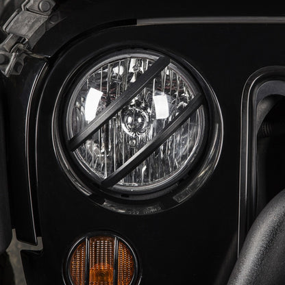 Rugged Ridge Black Elite Pivotal Headlight Euro Guard: Fits Most Jeep Wrangler Models (2007-2018)