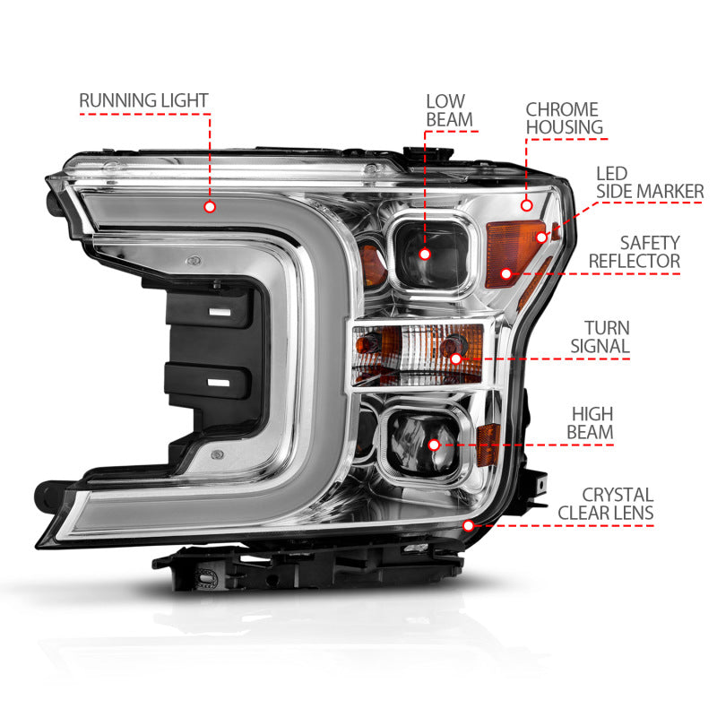 ANZO Projector Headlights w/ Plank Style Switchback Chrome w/ Amber | Ford F-150 (18-19) (111399)