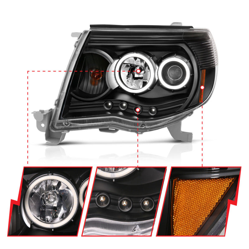 ANZO Projector Headlight Set w/ Halo Black | Toyota Tacoma (05-11) (121282)