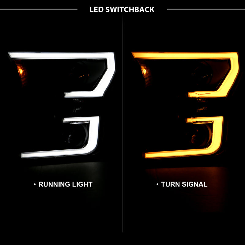 ANZO Projector Headlight Set w/ Plank Style Switchback Black w/ Amber | Ford F-150 (15-17) (111357)
