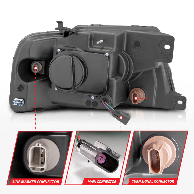 ANZO Projector Headlight Set w/ Light Bar Black Housing | Ford F-150 (04-08) (111541)
