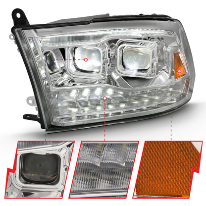 ANZO LED Projector Headlights Plank Style Switchback w/ Halo (Chrome): Dodge Ram 1500 2009 - 2018