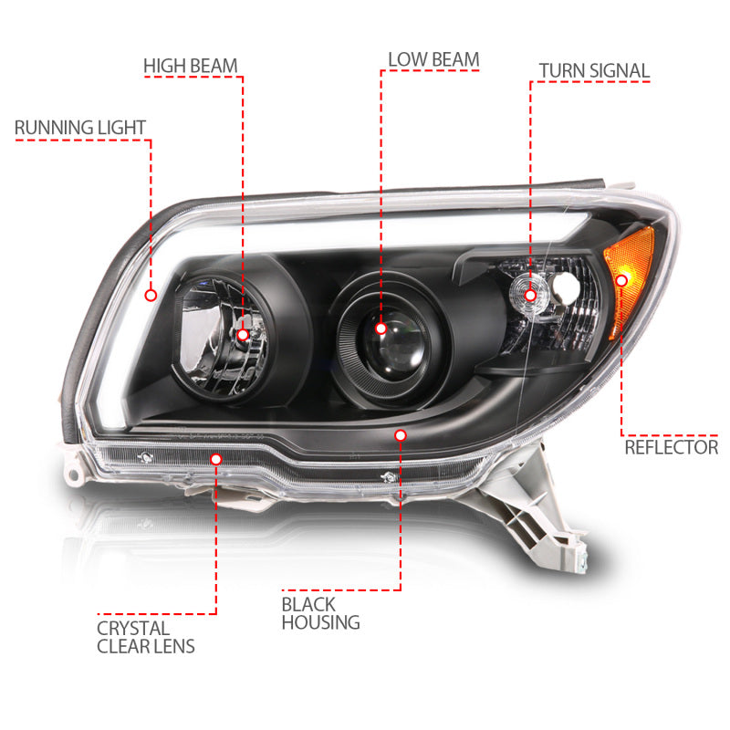 ANZO LED Bar Projector Plank Style Black Headlights | Toyota 4Runner (06-09) (111616)