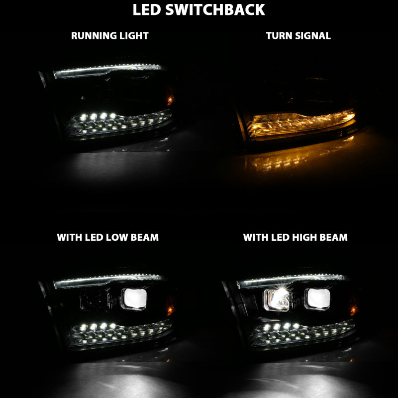 ANZO LED Projector Headlights Plank Style Switchback w/ Halo (Black): Dodge Ram 1500 2009 - 2018