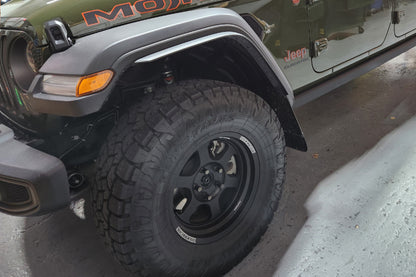 Rally Armor Black Mud Flap: Jeep Gladiator 2020-2024 w/ Metallic Black Logo