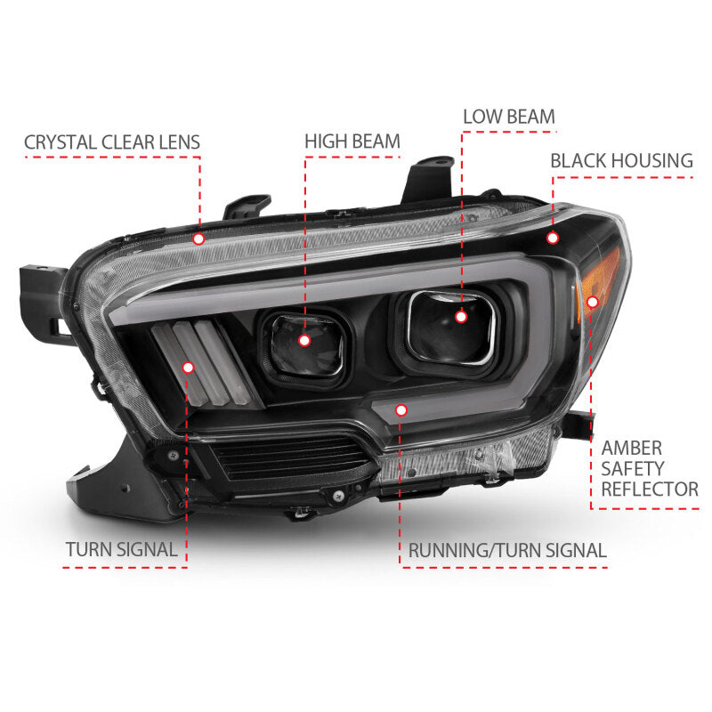 ANZO 2016-2017 Toyota Tacoma Projector Headlights w/ Switchback LED DRL | Toyota Tacoma (16-17) (111397)