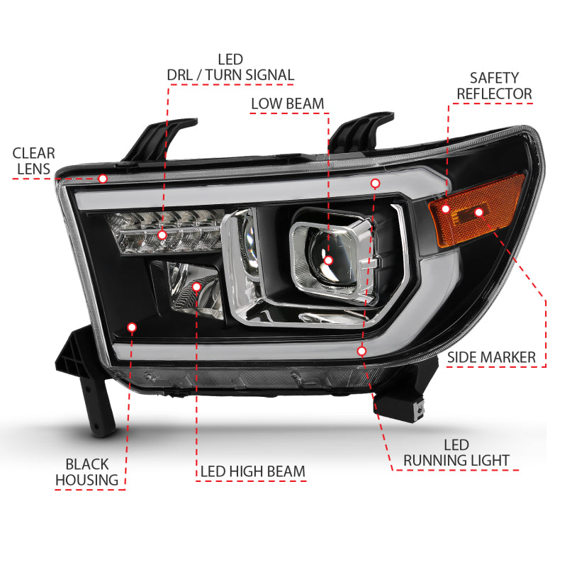 ANZO Projector Headlight Set Light Bar H.L w/Black Amber Lens | Tundra (07-14) (111447)