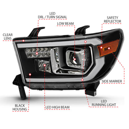 ANZO Projector Headlight Set Light Bar H.L w/Black Amber Lens | Tundra (07-14) (111447)
