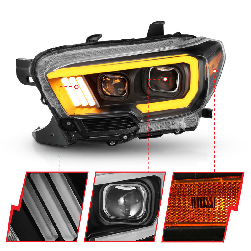 ANZO 2016-2017 Toyota Tacoma Projector Headlights w/ Switchback LED DRL | Toyota Tacoma (16-17) (111397)