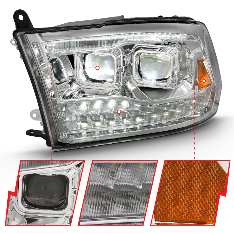 ANZO LED Projector Headlights Plank Style Switchback w/ Halo (Chrome): Dodge Ram 1500 2009 - 2018