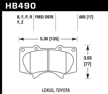 Hawk Perf Brake Pads | Lexus GX460 / 4Runner / FJ Cruiser / Se (03-09/04-16/07-10) (HB490Y.665)