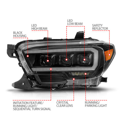 ANZO LED Projector Headlight w/ Light Bar & Sequential Turn | Toyota Tacoma (16-23) (111563)