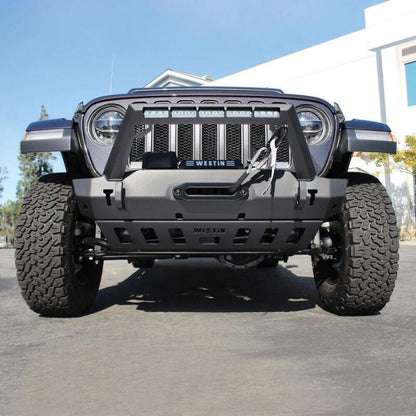 Westin Textured Black Front Bumper Skid Plate: Jeep Wrangler (18-24) / Gladiator (20-24)