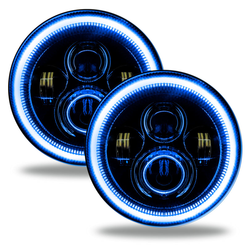 ORACLE Lighting Hi-Perf 7in LED Headlights (F&R) w/ Blue Halo: Jeep Wrangler (07-21) - Black