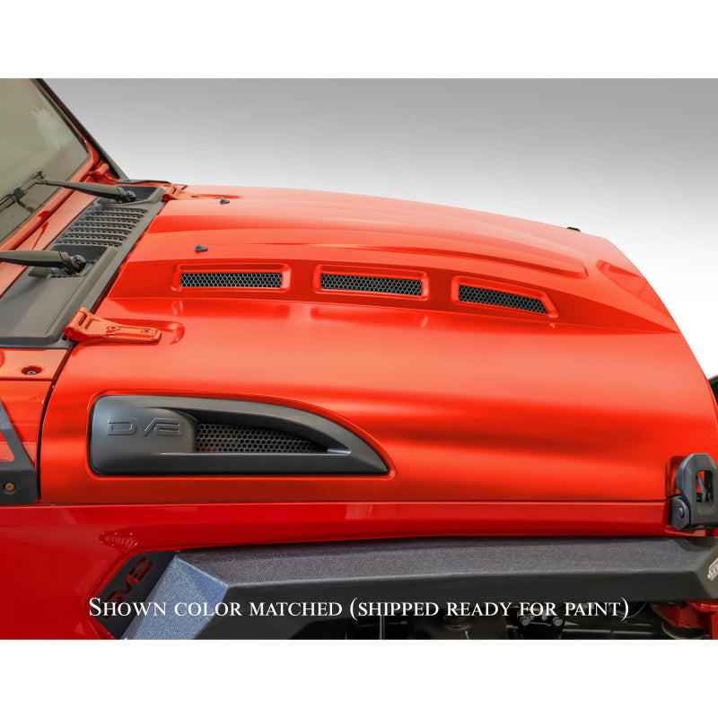 DV8 Offroad Primer Black Heat Dispersion Hood: Jeep Wrangler (18-21) / Gladiator (20-21)