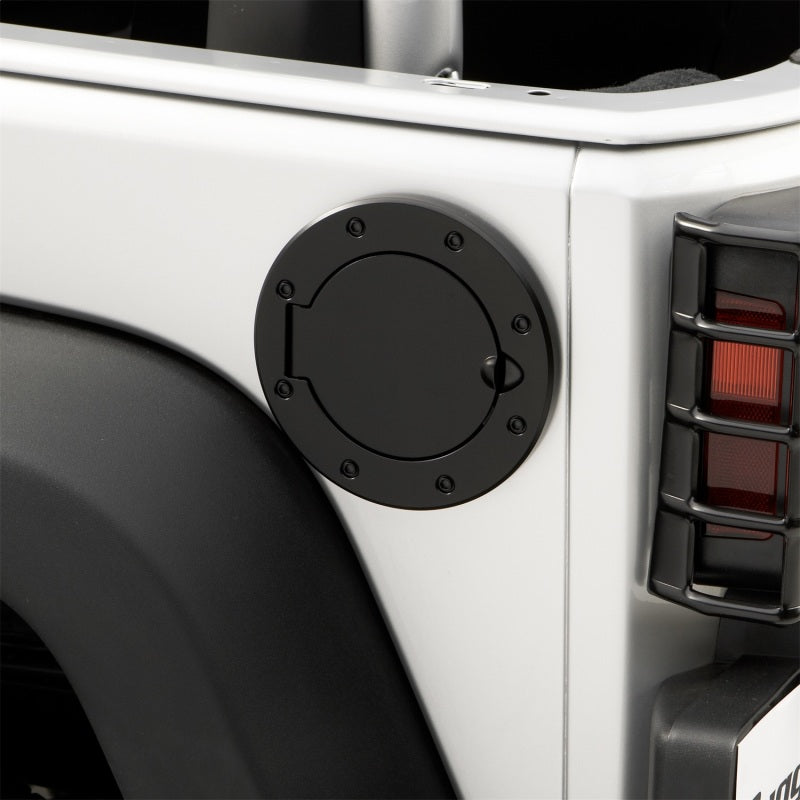 Rugged Ridge Black Non-Locking Gas Cap Door: Fits Most Jeep Wrangler Models (2007-2018) w/ Hardware