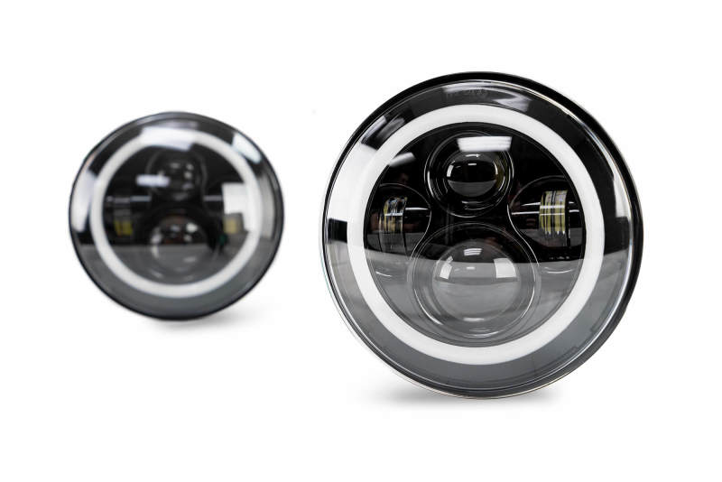 DV8 Offroad LED Projector Headlights: Jeep Wrangler JK 2007-2018 w/ Angel Eyes