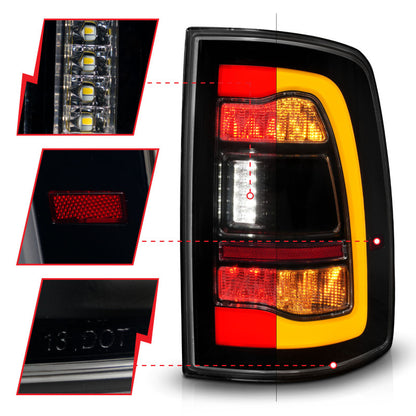 ANZO Sequential LED Taillights w/Switchback (Smoke): Dodge Ram 2009 - 2018 (1500, 2500, 3500)