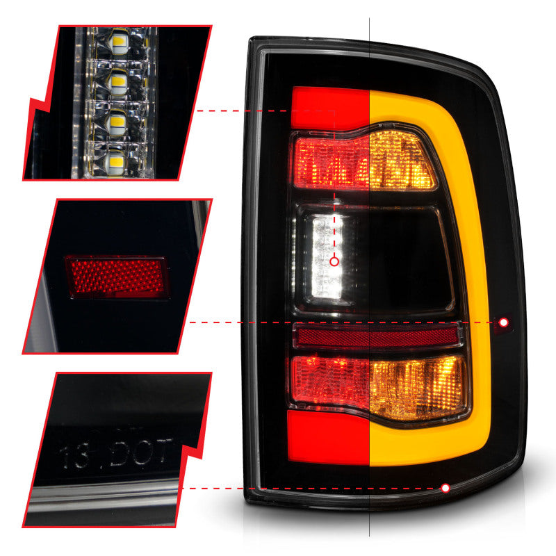 ANZO Sequential LED Taillights w/Switchback (Smoke): Dodge Ram 2009 - 2018 (1500, 2500, 3500)