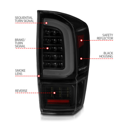 ANZO 16-21 Toyota Tacoma LED Tail Lights w/ Light Bar & Smoke Lens | Toyota Tacoma (16-23) (311401)
