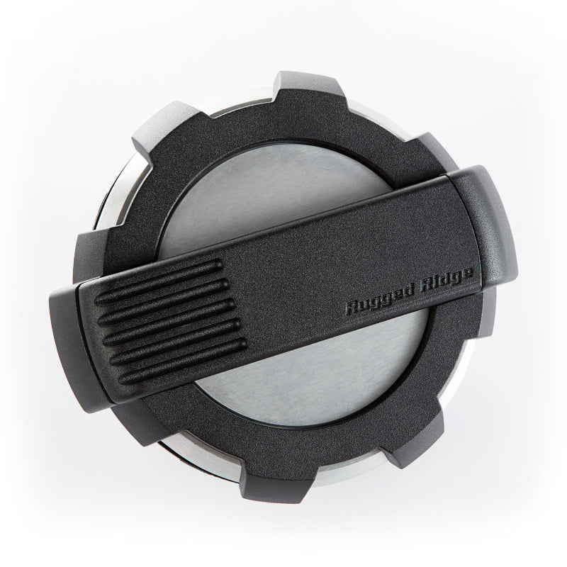 Rugged Ridge Elite Brushed Aluminum Fuel Door Non-Lock: Fits Most Jeep Wrangler Models (2007-2018)