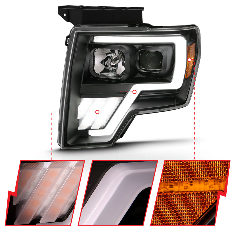 ANZO Projector Headlight Set w/Halo w/Switchback G4 Black w/Amber | Ford F-150 (09-13) (111469)