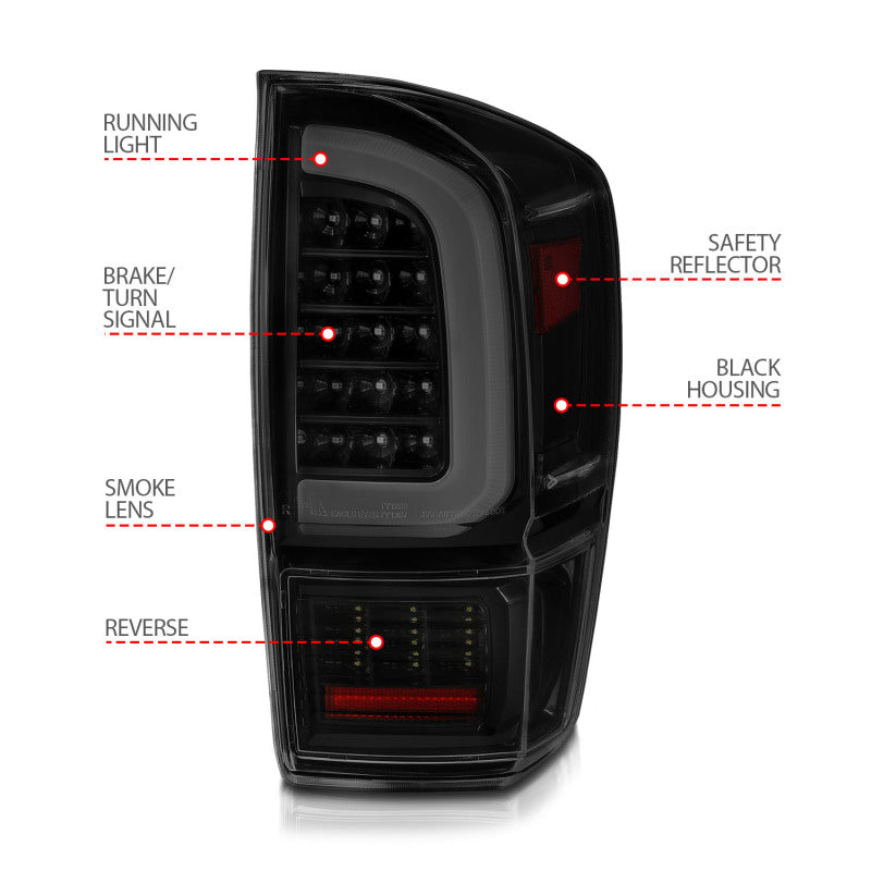 ANZO 16-21 Toyota Tacoma LED Tail Lights w/ Light Bar & Smoke Lens | Toyota Tacoma (16-23) (311401)