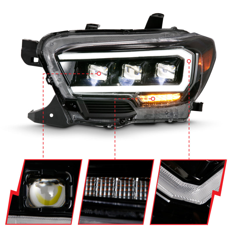 ANZO LED Projector Headlight Plank Style Black w/ Amber | Toyota Tacoma (16-18) (111496)