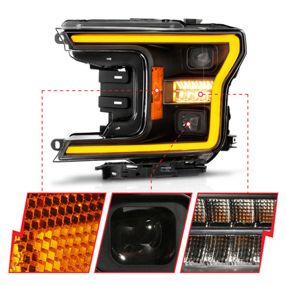 ANZO LED Projector Headlight w/ Light Bar Switchback Sequential Black | Ford F-150 (18-20) (111570)