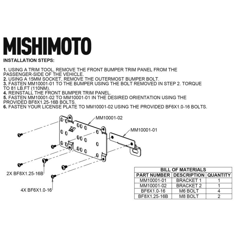 Mishimoto License Plate Relocation Kit | Ford Bronco (21-26) (MMLP-BR-21S)