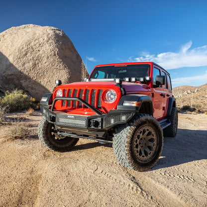 Go Rhino Rockline Full Width Front Bumper w/ Overrider (FRONT): Jeep Wrangler / Gladiator (07-26)
