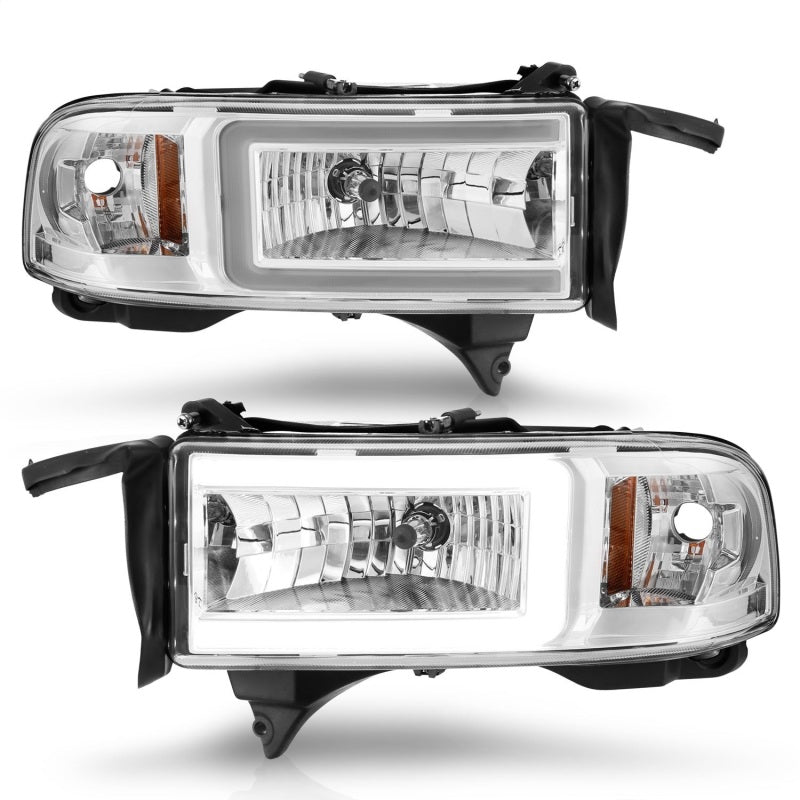 ANZO Crystal Headlights w/ Light Bar (Chrome): Dodge Ram 1994 - 2002 (1500, 2500, 3500)