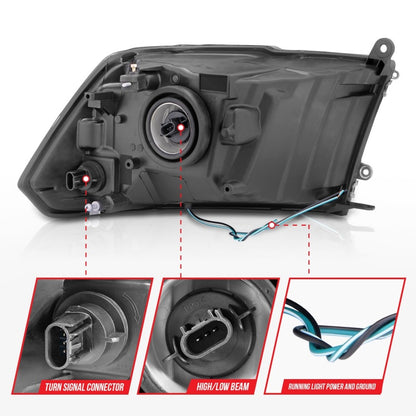 ANZO Crystal Headlights w/ Light Bar (Chrome): Dodge Ram 2009 - 2018 (1500, 2500, 3500)